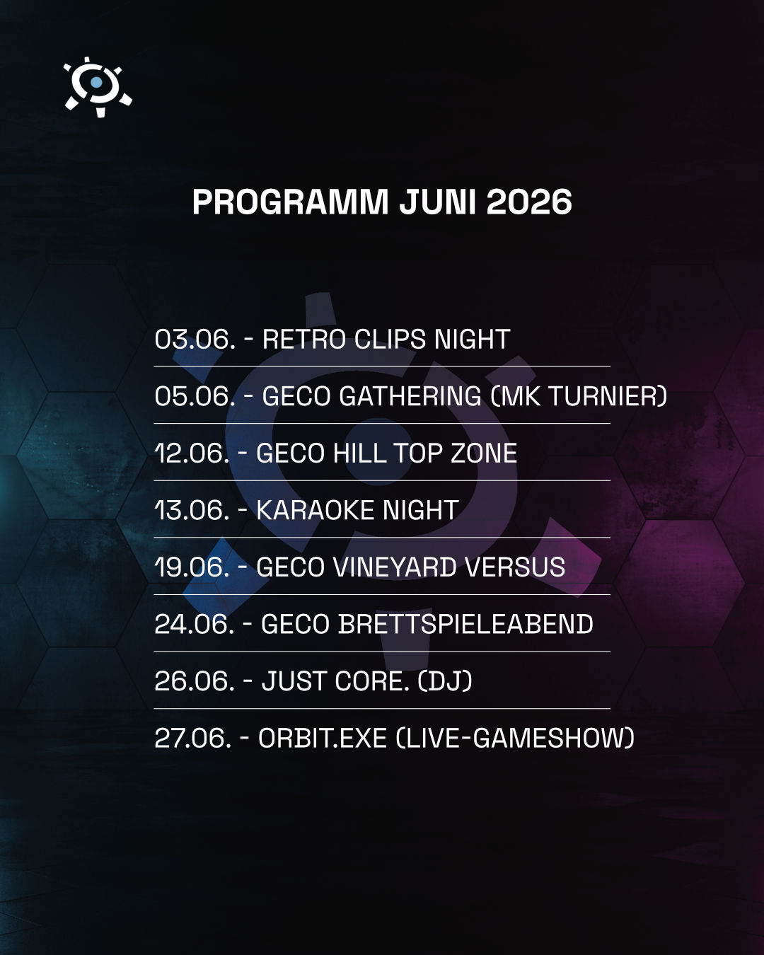 ORBIT Monatsprogramm Juni 26 Das Monatsprogramm des ORBIT für Juni 2026